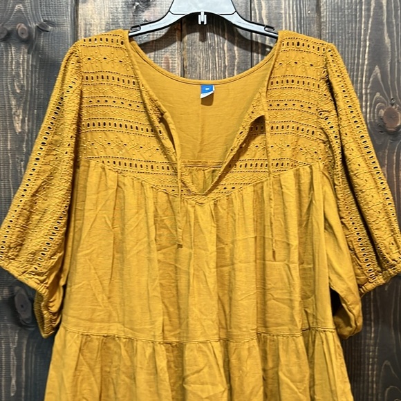 Old Navy Women's Peasant Boho Dress Size 2X Golden Brown Eyelet Ruffle Balloon - Picture 5 of 14